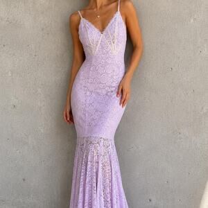 Saints + Secrets Lace Mermaid Maxi Dress Lilac NWT Small